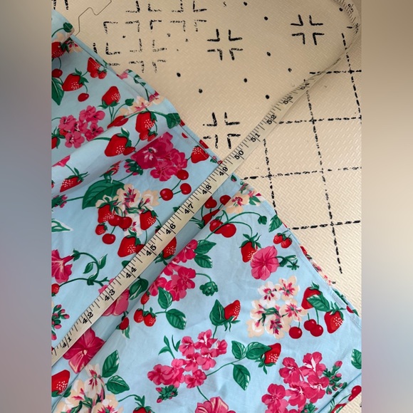 NWOT Ann Taylor Red Floral Aqua Blue V-neck Flutter Sleeve Cotton Midi Dress 12 - Picture 11 of 12